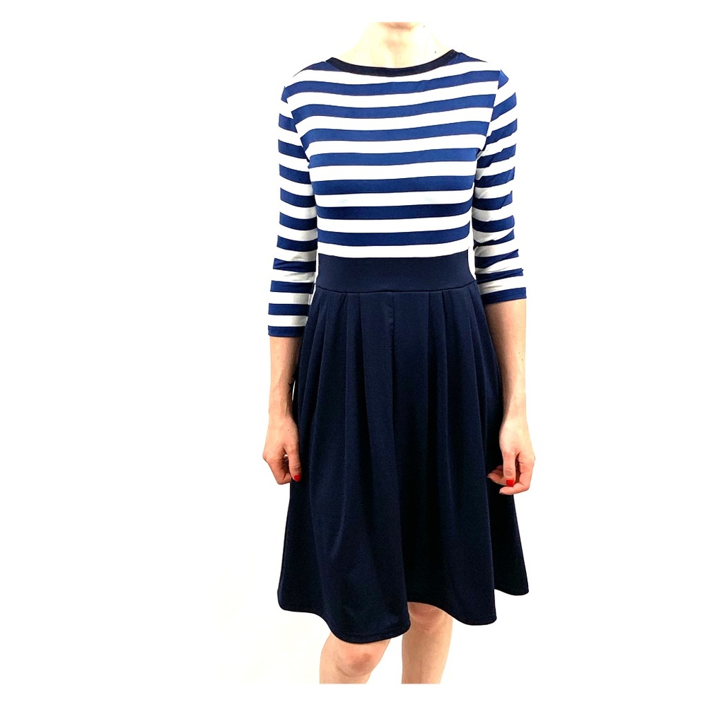 Navy and White, Fitted Midi Dress
